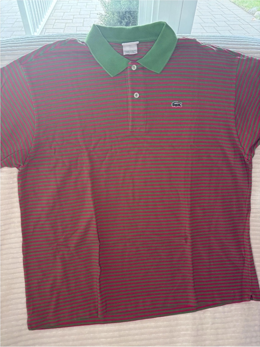 Lacoste Mens Striped Polo Shirt Size 8 XXL Red Green Short Sleeve Pique
